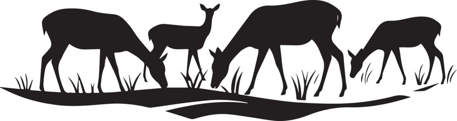 set of deer eating grass vector