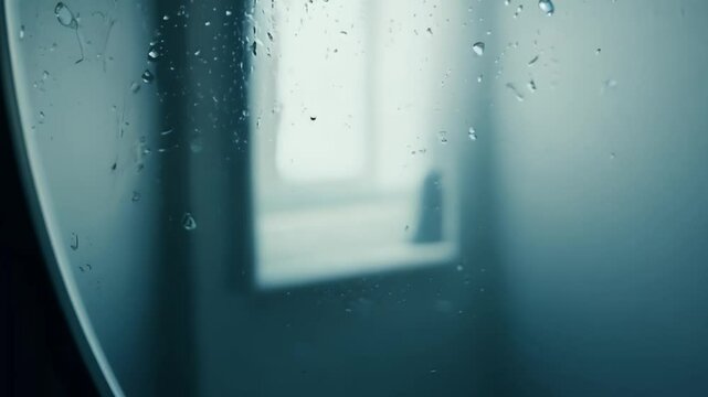 Condensation forming droplets on bathroom mirror