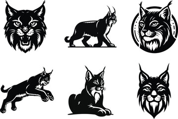 Iberian Lynx Cat Vector Silhouettes for Logos, Posters and Branding