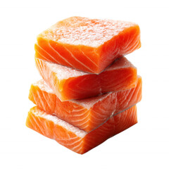 Fresh Stacked Raw Salmon Meat Clean Cut Fillets on Transparent Background