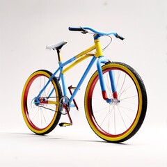 Fototapeta premium Colorful Bicycle with Blue Frame, Yellow Accents, and Red Rims