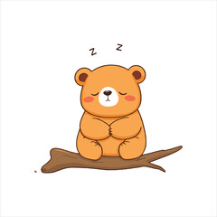 Fototapeta premium cute bear sleeping on a branch isolated on white background
