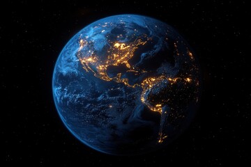 Fototapeta premium View of Earth at night displaying vibrant city lights and vast oceans from space