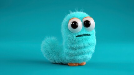 Fototapeta premium Fluffy Blue Creature: A Cute 3D Rendered Cartoon
