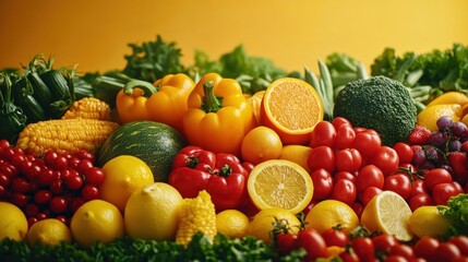 Vibrant Harvest: A Colorful Abundance of Fresh Fruits and Vegetables