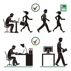 Set of people icons in black and white man and woman. Vector illustration of group of stylized people in black and white.