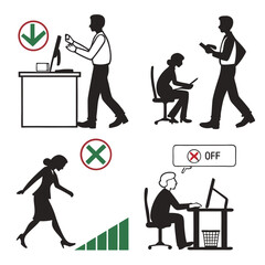 Set of people icons in black and white man and woman. Vector illustration of group of stylized people in black and white.