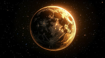 Fototapeta premium Golden moon in cosmic expanse