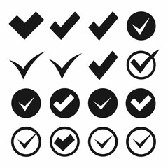 A Collection of Various Check Mark Icons in Black Silhouette Style