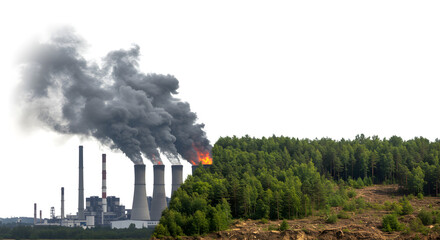 Fototapeta premium Industrial Pollution Threatening Green Forest Landscape