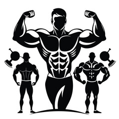 Set of people icons in black and white man and woman. Vector illustration of group of stylized people in black and white.