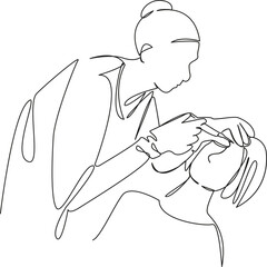One continuous single drawing line art flat doodle injection, beautiful, care, procedure, face, syringe, beautician. Isolated image hand draw contour on a white background, hand drawn, not AI