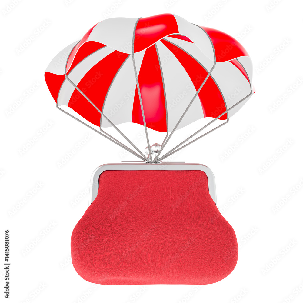 Aufkleber parachute with coin purse. 3d rendering isolated on transparent background