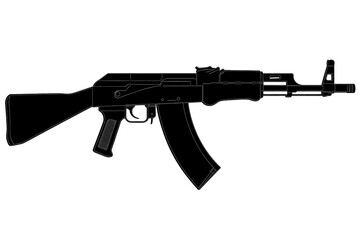 Fototapeta premium Rifle outline. transparent background with white lines depicting a weapon's details
