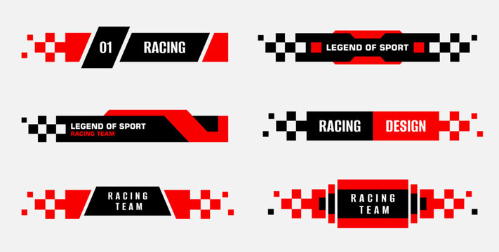 Set of vector racing labels and lower third design. Racing flag sticker design. Racing bars design template.  Car sticker design