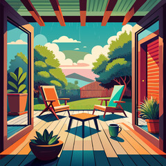  A Cozy Porch Overlooking a Tranquil Landscape with Lush Gardens