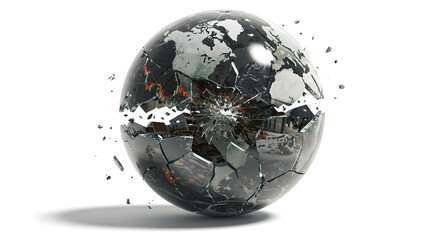 Shattered Glass Globe with World Map and Data Visualization