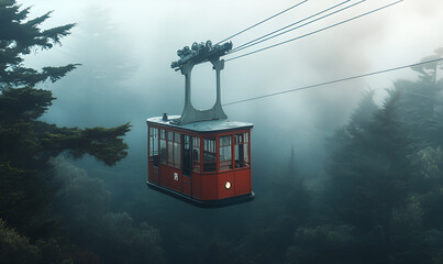 cable car in foge