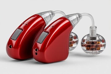 Red Hearing Aids with Transparent Earpiece