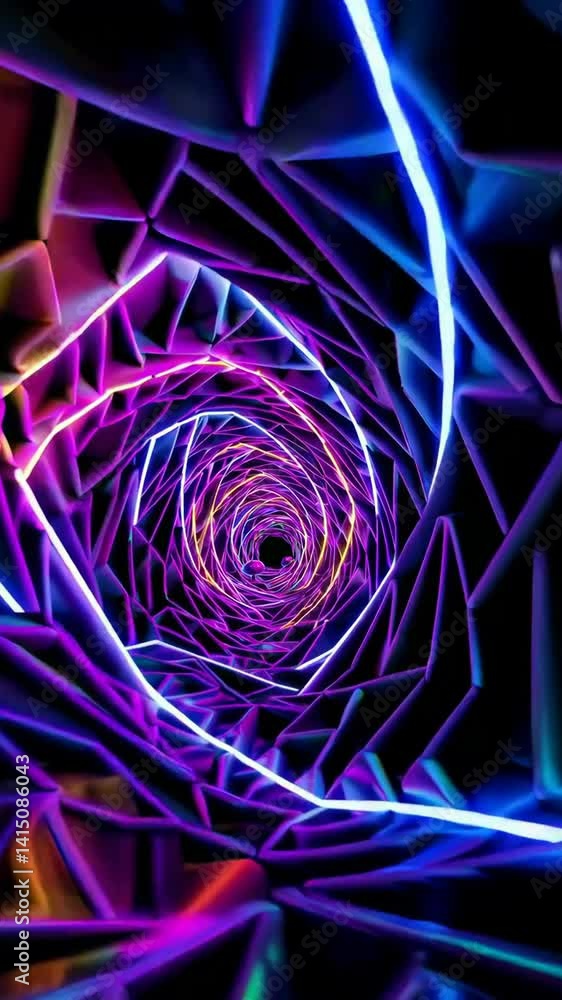 Poster colorful journey through a neon tunnel with floating mushrooms and geometric patterns