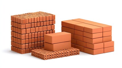 Assorted Stacks of Orange Bricks for Construction and Building Projects