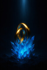 Dramatic Photo of a Pair of Magical Rings with Blue Crystals