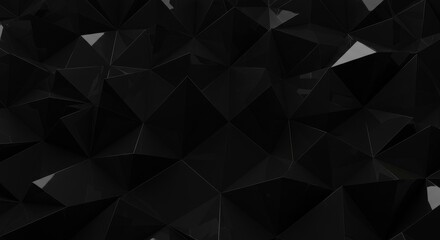 Obraz premium Abstract Dark Triangular Geometry - Symbolic of power, mystery, elegance, technology, and sophistication. A dark, glossy, abstract background featuring a pattern of black triangular geometric shapes