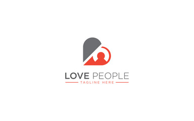 Abstract Love People Logo. Orange Gray Love people Shape with Human Icon inside isolated on White Background. Combination logo from heart and people symbol logo design concept 