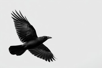 Fototapeta premium black flying crow with white background tattoo sketch 