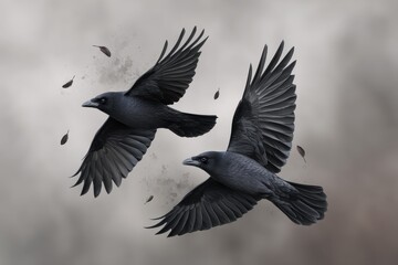 Obraz premium black flying crow with white background tattoo sketch 