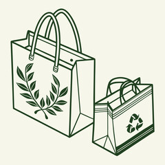 Eco Friendly Shopping Bags Minimalist Line Art Illustration Vector Graphic