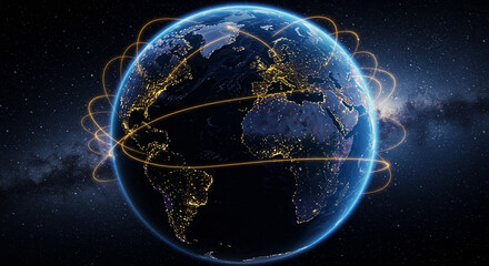 Obraz premium Global network of interconnected world concept with glowing communication lines
