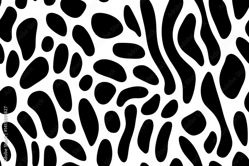 Poster close up of a cow with a unique pattern of spots. the spots are scattered all over the cow's body, c