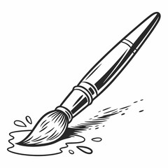 Artistic Paintbrush With Paint Splash Vector Illustration In Black And White