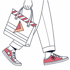 Stylish Shopper With Shopping Bag And Sneakers Illustration In Minimal Design