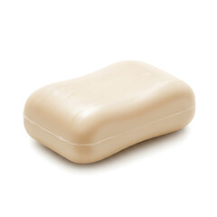 Ivory-toned soap bar, smooth surface, rounded edges, isolated on white, hygiene.