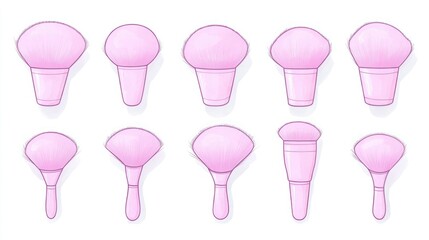 Set of various makeup brushes in light pink