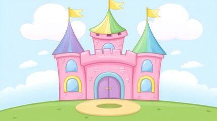Pastel pink fairytale castle on a hill