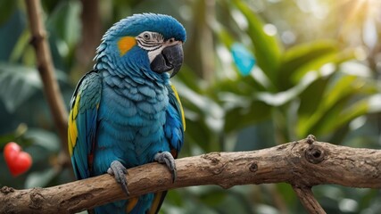 Obraz premium Parrot Resting on Branch in Tropical Setting