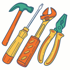 Hand Tools Vector Illustration Featuring Hammer Screwdriver Wrench And Pliers