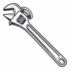 Monochrome Line Art Illustration Of An Adjustable Wrench For Repair And Maintenance