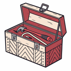 Retro Style Toolbox Illustration With Hand Tools Inside And Wooden Design