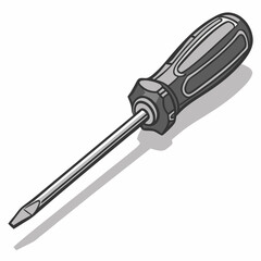 Vector Illustration Of A Phillips Head Screwdriver In Grayscale On White Background