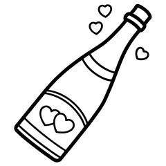Champagne bottle with hearts Line art vector
