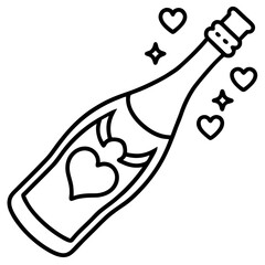 Champagne bottle with hearts Line art vector