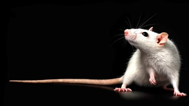The Delicate Features of a White Rodent Highlighted Against a Deep Black Background