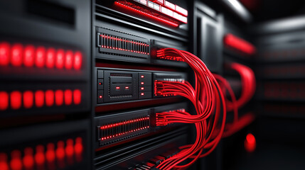 Data center concept featuring network switch and ethernet cables for seamless data communication