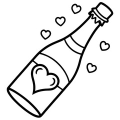 Champagne bottle with hearts Line art vector