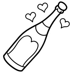 Champagne bottle with hearts Line art vector