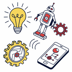 Robot Technology Innovations With Lightbulb Gears And Smartphone In A Clean Design